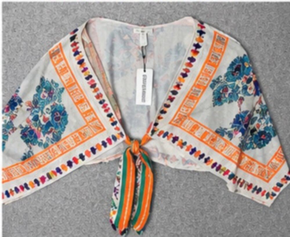 Commense Printed Tie Front Cropped Kimono Shawl Top NWT